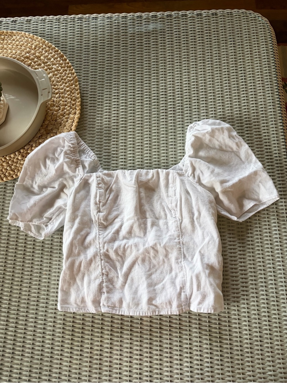 Abercrombie & Fitch White Puff-Sleeve Square-Neck Crop Top